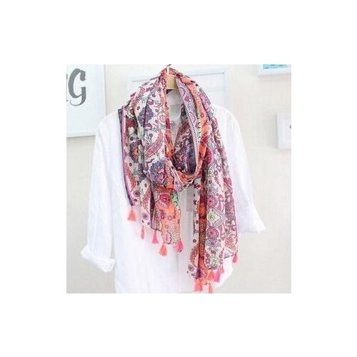2017 Fashion Bohemia Flower Print Tassel Scarves Women Floral Pattern Quality Cotton Scarf Wrap Hijab Muffler 10Pcs/LOT