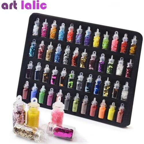 Artlalic 48 Bottles Nail Art Rhinestones Beads Sequins Glitter Tips Decoration Tool Gel Nail Stickers Mixed Design Case Set