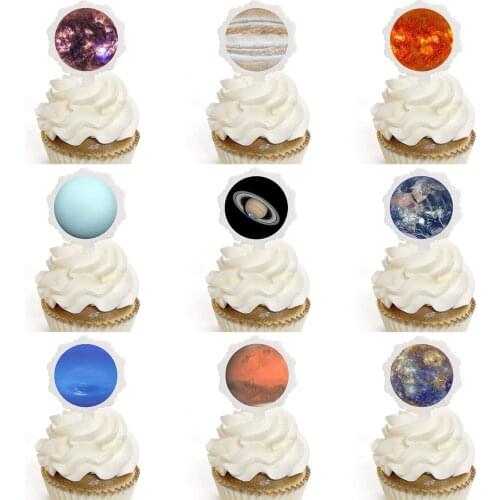9pcs/set DIY Birthday Party Solar System Planets Cake stick Ice-cream Cupcake Toppers Picks or Sticker Festival Dessert Decor