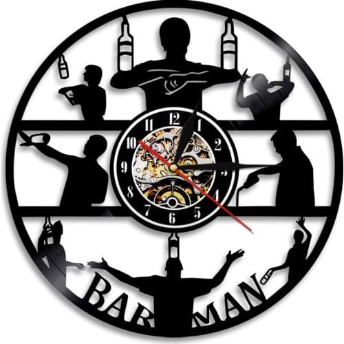 Barman Vinyl Record Wall Clock Club Vintage Time Clocks Creative Hanging Wall Art Watch With LED Blacklight Gift For Barmen