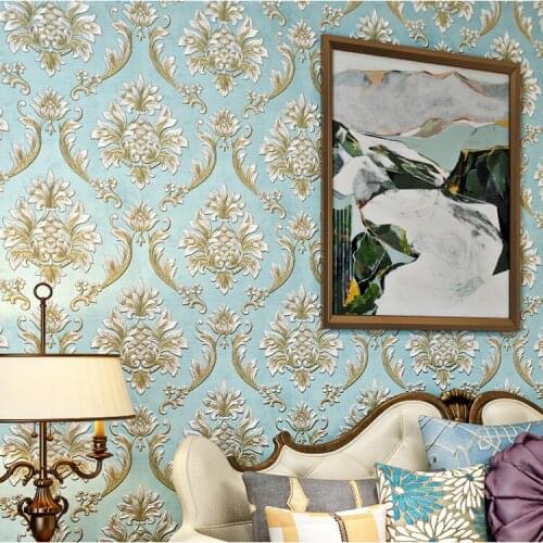 European 3d flocking Damask wallpaper Rolls for Bedroom tv background 3d papel de parede 3d wall paper Roll 3d wallcoverings