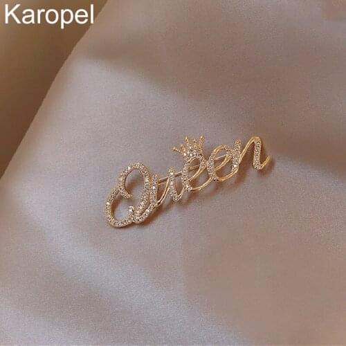 Karopel Party Queen Letter Brooch Crown Women Brooches Party Pins Sexy Badge for Girls Light Proof Jewelry Lady