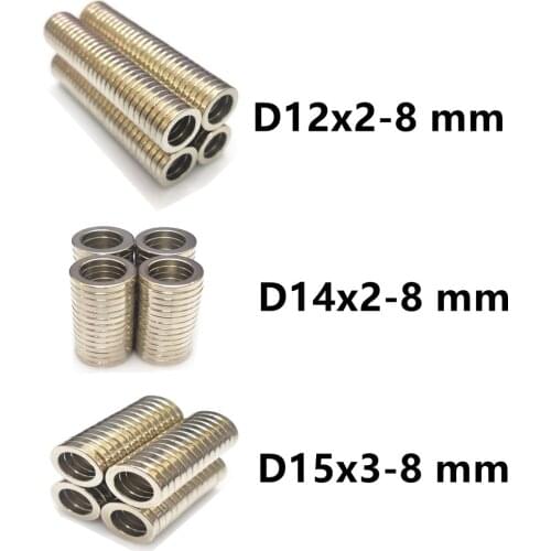 10 50 100PCS/LOT Ring Magnet 12*2 14*2 15*3 Hole 8 N35 NdFeB MAGNET 12x2-8 14x2-8 15x3-8 Neodymium Speaker magnets