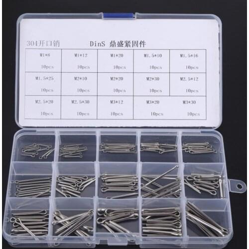 150Pcs/Box M1/M1.5/M2/M2.5/M3 15 Types Split Cotter Pins Kit Set with Box Split-Cotter Fastening Stainless Steel Assortment Pins