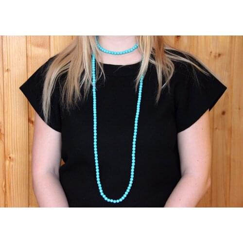 Fashion blue necklace elastic Turquoisebeads Necklace long Necklace double wrap necklace mother gift 60 inches