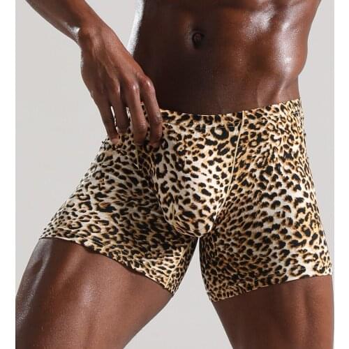 Mens Leopard Long Leg Boxer Sexy Pouch Trunk No Ride Up Stretch Underwear