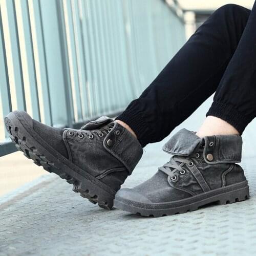 2020 Winter New 39-45 Mens Canvas Shoes Fashion Tie With Wild Metal Buckle Length Two Wear Classic Outdoor Casual Boots B39
