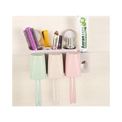 Fashion Suction wall type 3 person washing storage set with toothpaste squeezing device 29*12.3*6cm free shipping