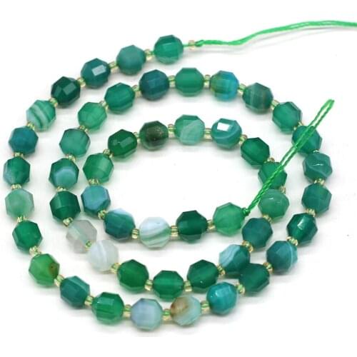 Natural Stones Green Striped Agate Beaded Olive Shape Faceted Energy Column Beads For Women DIY Jewelry Making Bracelet 6mm