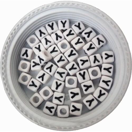 Newest Single Letter Y Printing Acrylic Alphabet beads Free Shipping 1800PCS/Lot 7*7MM Cube Square Plastic Jewelry Letters Beads