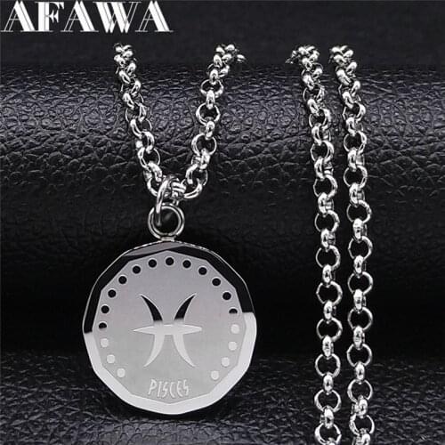 Punk Stainless Steel Pisces Astrology Chain Necklaces Silver Color Necklace Pendant Women/Men Jewelry cadena mujer NXS02