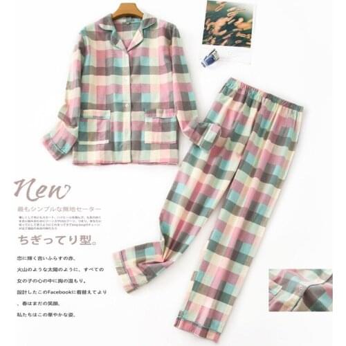 Two Piece Pajamas Set 100% Cotton Cute Cartoon Pyjamas Womens Long Sleeve Long Pants Sleepwear Autumn Casual Pijama Home Wear