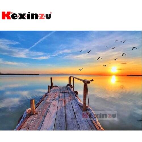 Full 5d Square/Round Diamond Painting-Pier sunset-Diamond Embroidery kit Cross Stitch Mosaic Full Picture Rhinestone Decor Y0564