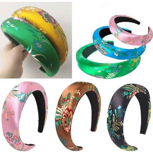 CN Girls Winter Flower Embroider Headbands Sponge Hairbands For Women Mulher Head Satin Hair Hoop Girl Women Hair Accessories