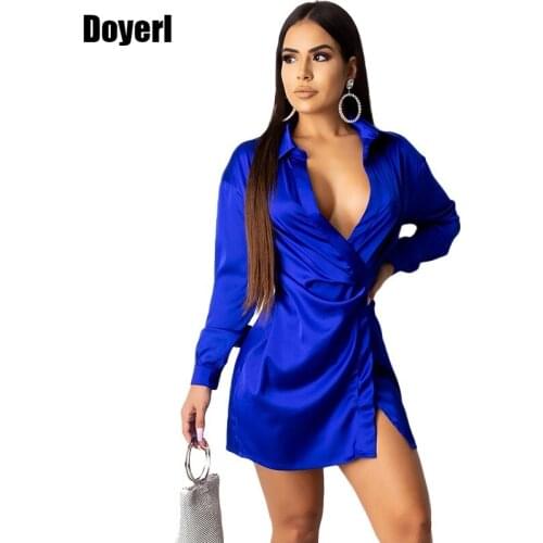 Sexy Mini Wrap Dress Long Sleeve Women Dress Spring Autumn 2021 Deep V Neck Solid Split Short Bodycon Club Party Dress Vestidos