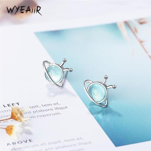 WYEAIIR 925 Sterling Silver Blue Crystal Planet Snail Cute Fresh Sweet Female Stud Earrings