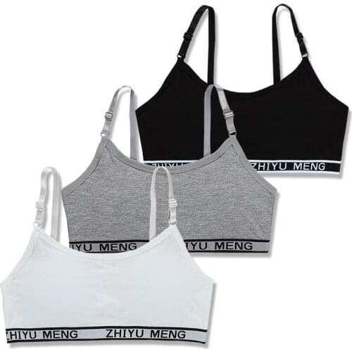 3Pc/lot Girls Sports Bra Puberty Underwear Wireless Teenager Sport Bra Cotton Crop Top 8-14Years