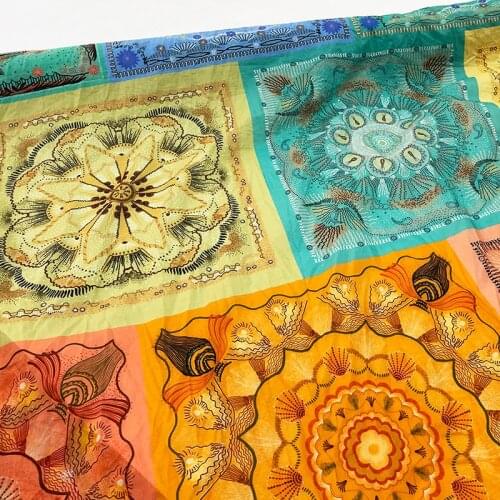 145cm Width Fashion Checkered Ethnic Style Printed Thin Cotton Fabric For Woman Summer Dress Blouse DIY Cloth Sewing