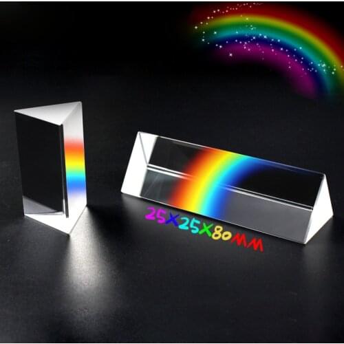 25X25X80MM Triangular Prism Rainbow Prisma Crystal Glass Photographic Prisme Color Prisms Physics Childrens Light Experiment