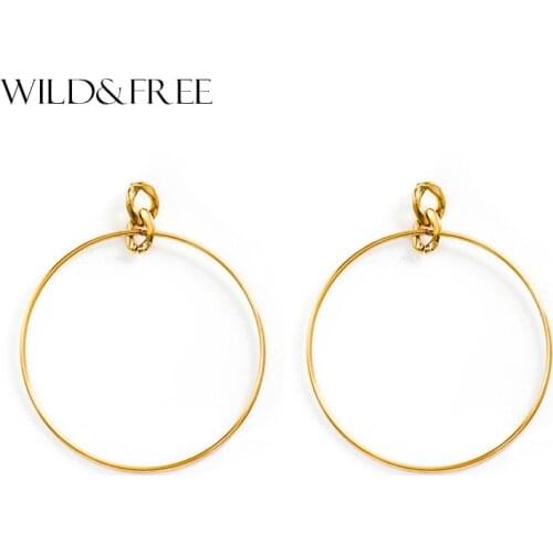 Wild&Free Stainless Steel Jewelry Minimalist Big Circle Dangle Earrings For Women Punk Link Geometric Drop Earrings Party Gift