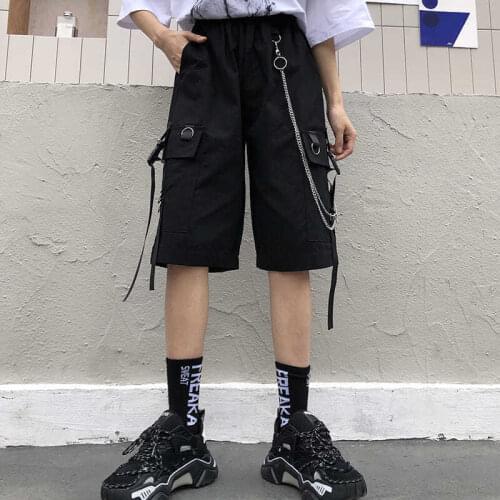 Womens Pants New Style Cargo Shorts Women Loose Five-point Wide-leg Korean Style Harajuku Vintage Sweatpants Streetwear