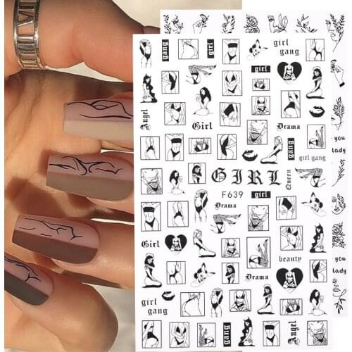 1PC Sexy Lady Body Pattern 3D Nail Stickers Character Image Russian Letter Slider For Nails Decals Nail Art Decoration Manicures