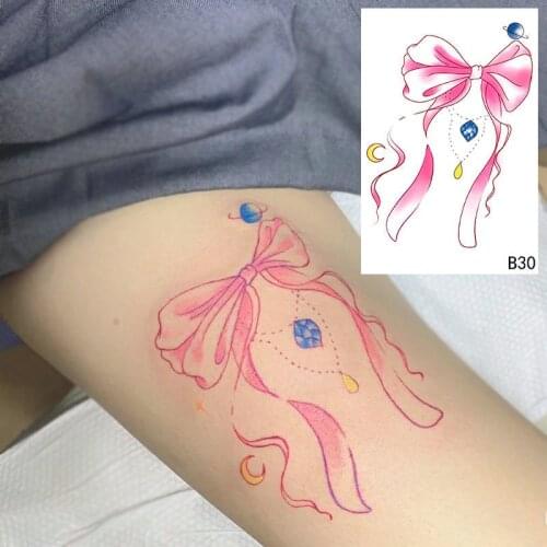 1PC Pink Bowknot Waterproof Temporary Tattoo Stickers For Men Women Arm Wrist Body Art Beauty Fake Tattos Flash Decals Tatoos