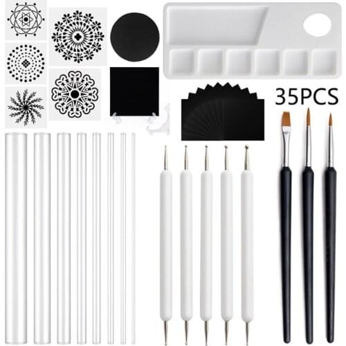 35pcs Mandala Dotting Tools Set for Painting Rock Acrylic Stick Template Stencil Brush Tray Kit