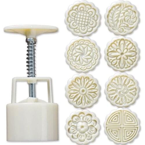 8pcs Hand Press Cookie Stamp Moon Cake Decor Mould Barrel Mooncake Mold 75g DIY