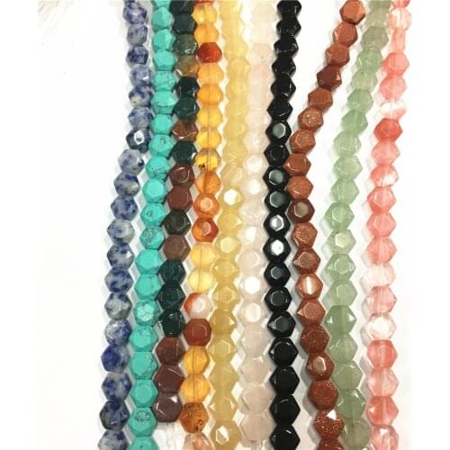 8x8mm Natural Stone Beads Crystal Turquoises Agates Tiger Eye Facecut Hexagon Shape for Jewelry Making Bracelet Necklace 50PCS