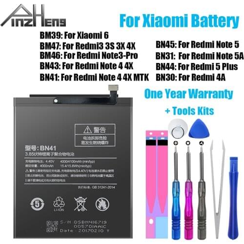 PINZHENG Mobile Phone Battery BM47 For Xiaomi Redmi 3 3S 3X 4X 4A 5 Plus BN41 For Xiaomi Redmi Note 3Pro 4 4X 5 5A Mi6 Battery