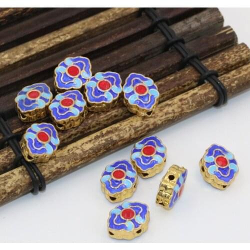 11*14mm high grade gold-color oval shape assorted enamel cloisonne spacer accessories beads elegant jewelry findings 5pcs B2505