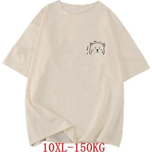 Large size womens T-shirt plus size 7XL 8XL 9XL 10XL summer round neck short sleeve loose black and white red big T-shirt top