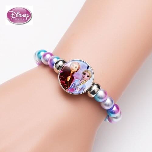 Disney Elsa Anna Princess Bracelets Fashion Rainbow Frozen 2 Cute Girl Makeup Toys Children Kids Cartoon Bracelet Beaded Chain