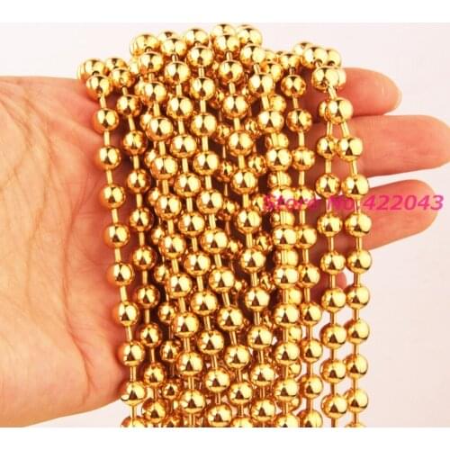 High Quality 6mm wide 316L Stainless Steel Gold color Ball Beads Link Chain Mens Womens Necklace 1/2/5/10 meter