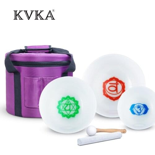 12"C10"F 8"A Chakra Quartz Frosted Crystal Singing Bowls Set with free for Sound Healing Bath Therapy Meditation Yoga Instrument