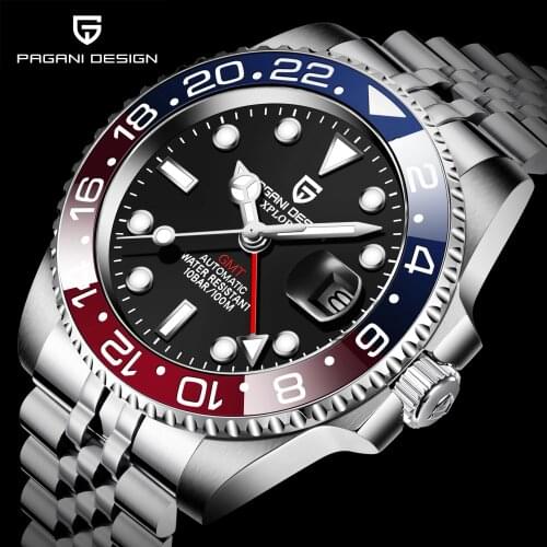 PAGANI DESIGN Fashion Luxury Mens Watch GMT Automatic Mechanical Watch 40MM Ceramic bezel Sapphire Waterproof Sports Watches
