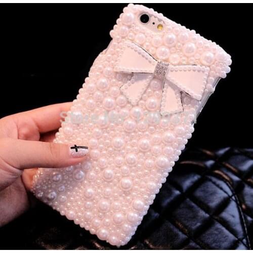 Fashion DIY Cute Bowknot Bling Full Pearl Diamond Case Cover For Samsung Galaxy Note 20 10 9 8 S21 S20 Ultra S10 S10E/9/8 Plus