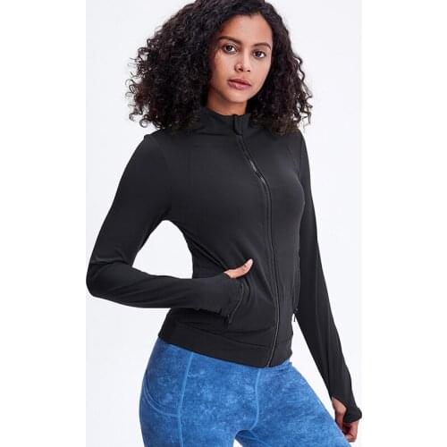 Black Long Sleeve Women Sport Top Zipper Pocket Yoga Crop Top Fitness Solid High Choker Workout Shirt