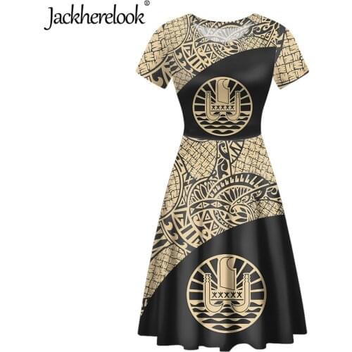 Jackherelook Summer Vintage Party Dress for Womens Tahiti Polynesain Tattoo Brand Design Fashion Ladies Elegant Swing Vestidos