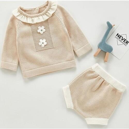 Baby Girls Knitting Clothing Sets Autumn Toddler Baby Girls Lovely Clothes Knitted Pullover Sweater +PP Shorts Sets
