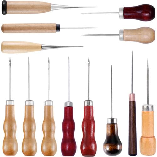 RORGETO Leather Awl Wood Handle Awls Sewing Awl for Leather Working Sewing Stitching Shoemaker Canvas Repair Craft Tools