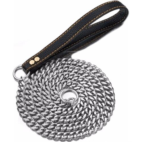 15mm 525cm Silver color stainless steel Dog Slip Leash Cuban Chain Dog Training Choke Collar Strong Traction Practical Necklace