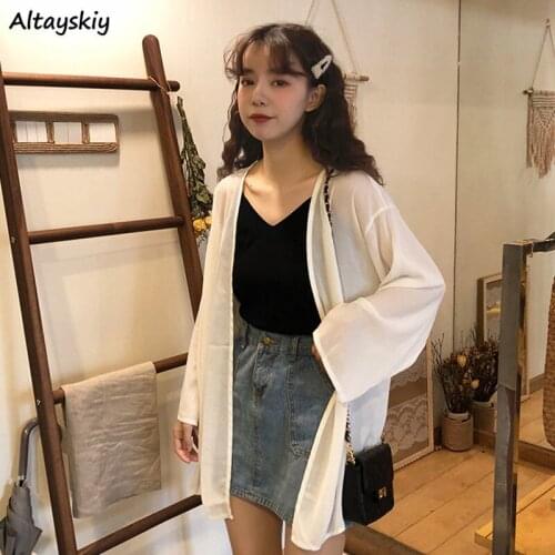 Jackets Women Summer Thin Loose Solid Korean Style Outwear Girls Long Sleeve Cozy Open Stitch Students Sun-proof Clothing Female
