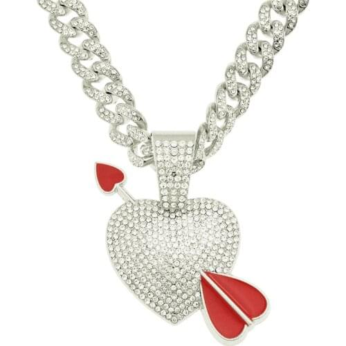Iced Out Cupid Love Heart Pendant Pave Full Cubic Zircon Hip Hop Party Jewelry With 20 Inch Miami Cuban Chain Choker