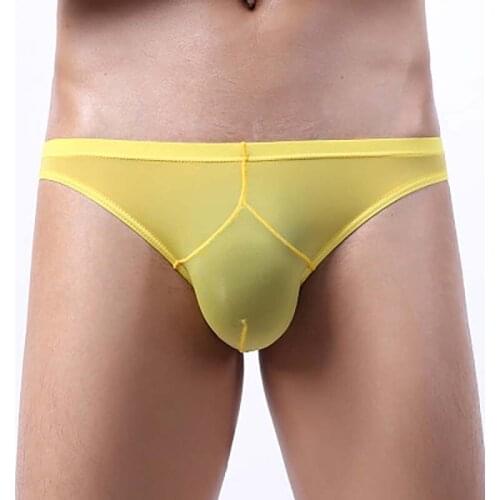 Men Underwear Sexy Comfortable Ice Silk Briefs Low Rise Underpants Transparent Briefs Breathable See-Through Pouch Panties Male