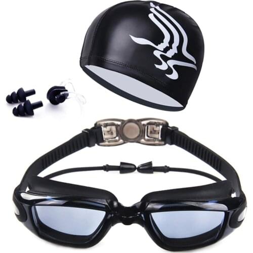 1 set Adult high definition waterproof Fog Swimming Glasses Kit Coated Lenses Floating Swim Goggles+Cap+Case+Nose Clip+Ear Plugs