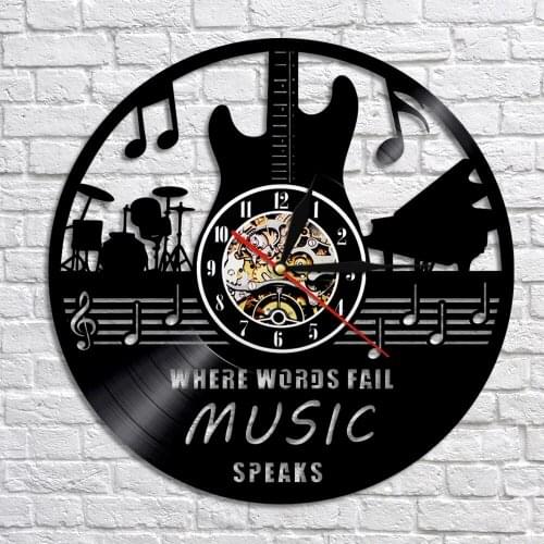 Where Words Fail Music Speaks Vinyl Record Wall Clock Rock Music Decor Art Guitar Drum Piano Musical Instrument Retro Wall Watch