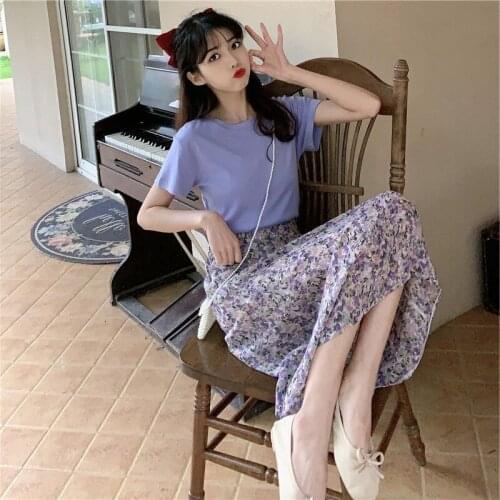 One-Piece/Suit Two-Piece Suit Slimming 2021 New Floral Purple Dress Summer plus Size Womens Clothes