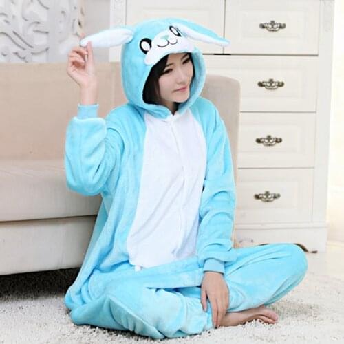 New Winter Adult Cartoon Animal Pink Rabbit Onesie Unisex Onesie Pajamas Cosplay Costumes Sleepsuit Sleepwear Warmsoft